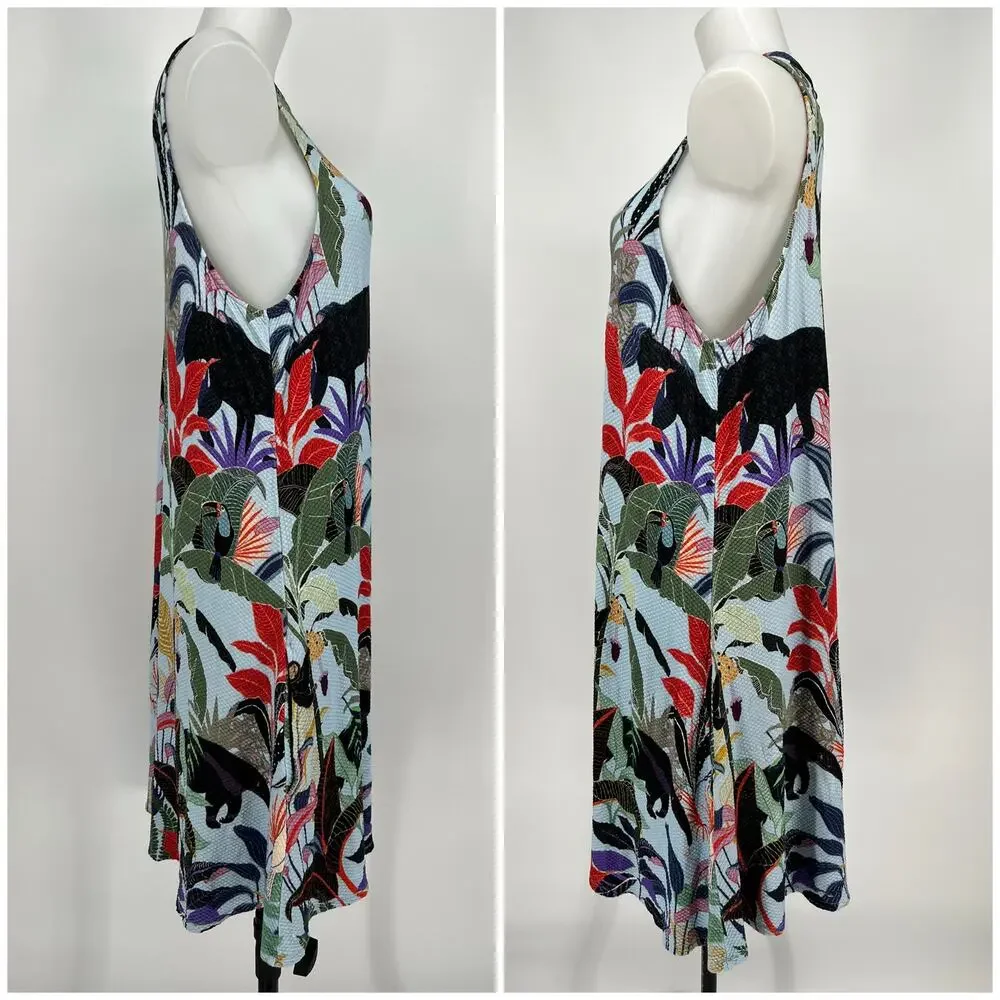 FARM Rio Tropical Halter Mini Dress XL Jungle Print Pockets Monkey Toucan Anthro - Picture 2 of 12